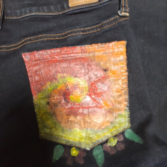 Handpainted One of a Kind American Eagle Bell Bottom Jeggings Sz 4 - Picture 7 of 7